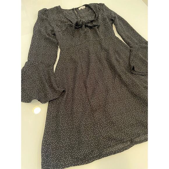 Charlotte Russe A-Line Polka Dot Dress Size S Black Flare Sleeve - Picture 2 of 6